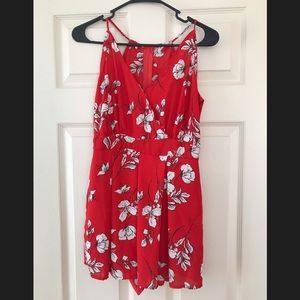Red floral romper